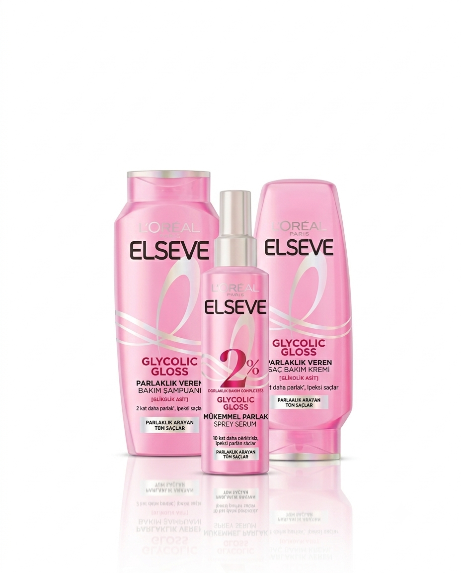 روتین درخشان کننده مو لورآل السیو مدل گلایکولیک گلاس Glycolic Gloss ، شامپو ، کاندیشنر ، اسپری سرم