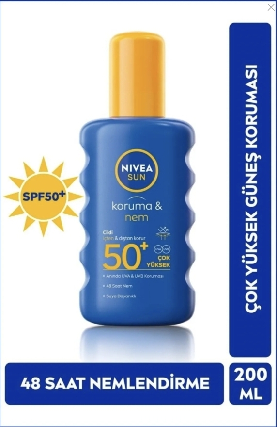 اسپری کرم ضدآفتاب و مرطوب کننده نیوآ با SPF50 , ماندگاری ۴۸ ساعته ، محافظت بسیار بالا دربرابر آفتاب ، حجم ۲۰۰ میلی لیتر